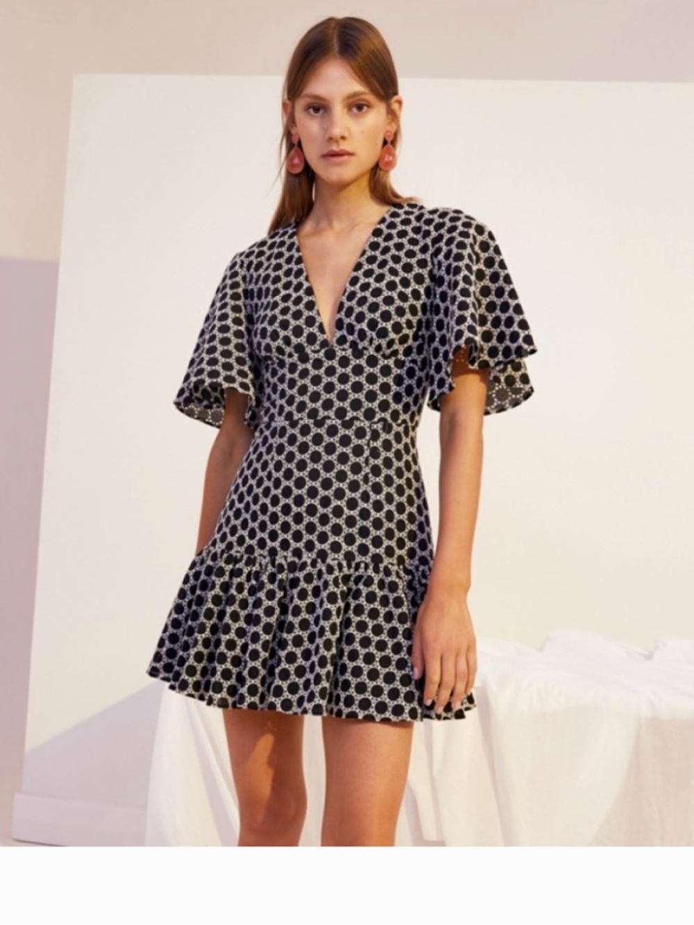 KEEPSAKE the Label Black & White Polka Dot V-Neck Ruffle Mini Dress